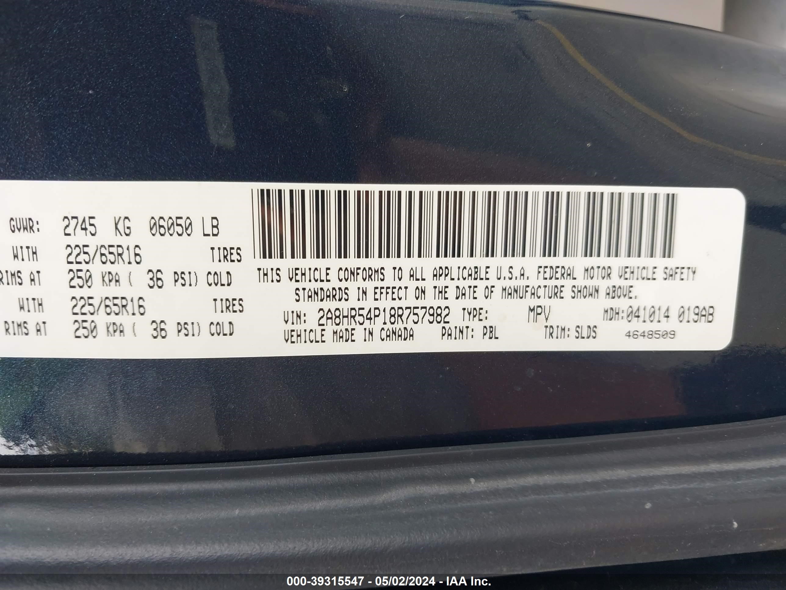 Photo 8 VIN: 2A8HR54P18R757982 - CHRYSLER TOWN & COUNTRY 