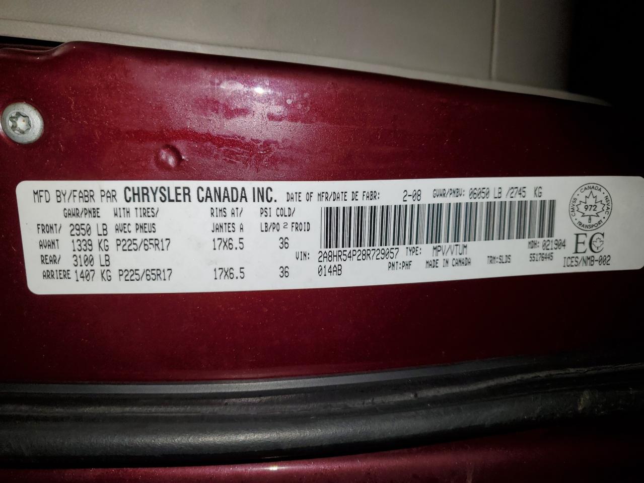 Photo 12 VIN: 2A8HR54P28R729057 - CHRYSLER TOWN & COUNTRY 