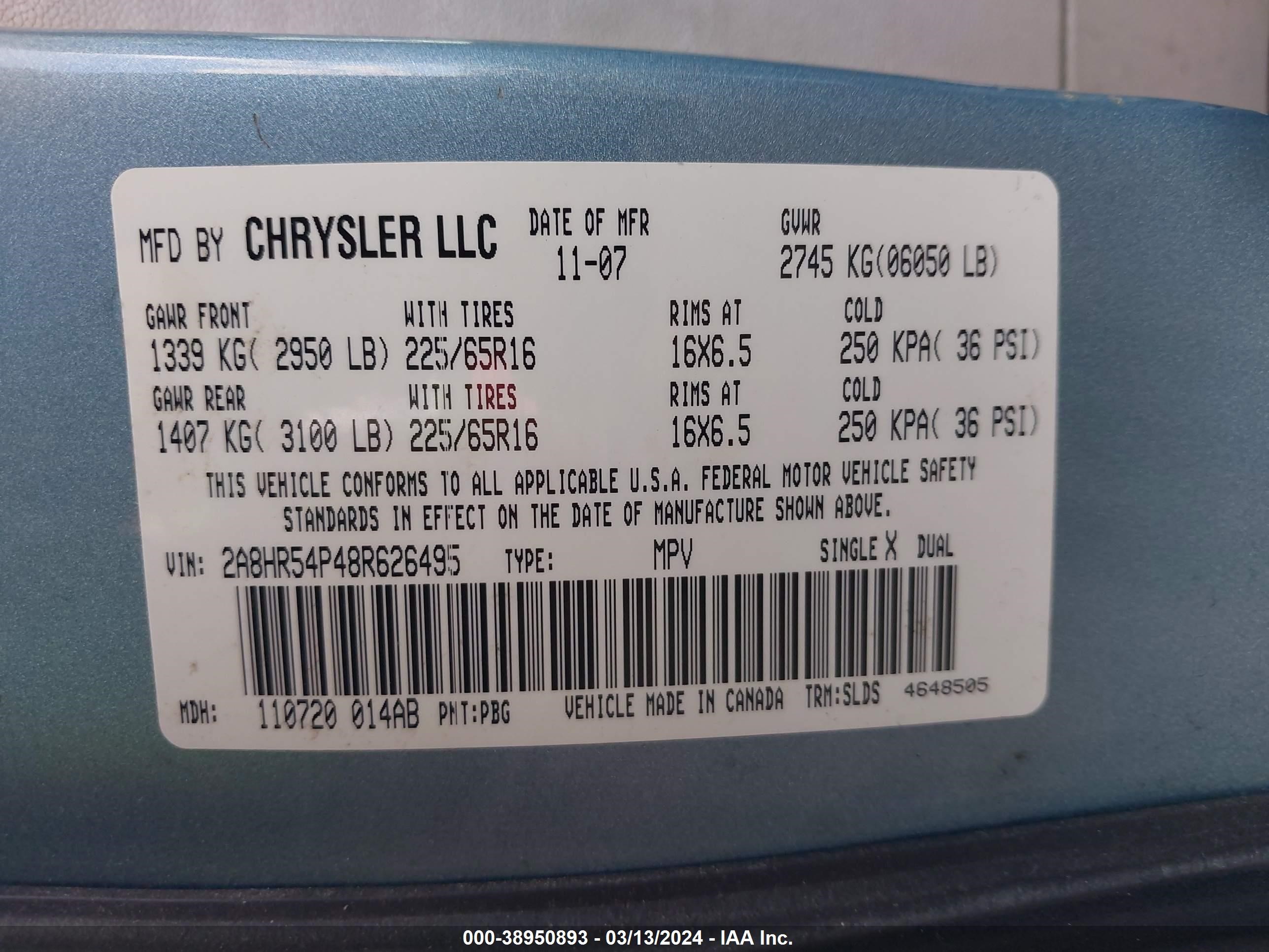 Photo 8 VIN: 2A8HR54P48R626495 - CHRYSLER TOWN & COUNTRY 