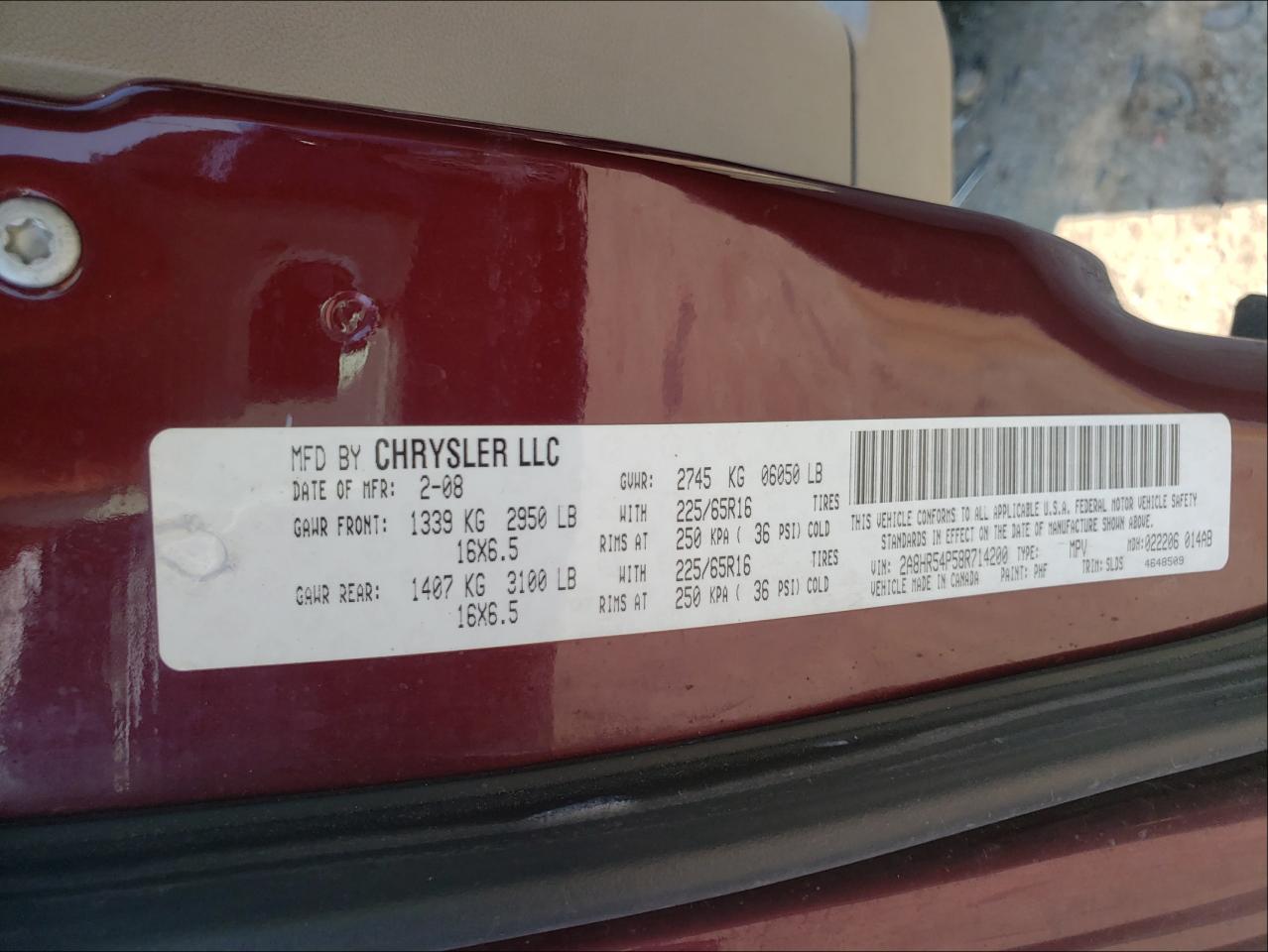 Photo 9 VIN: 2A8HR54P58R714200 - CHRYSLER TOWN & COUNTRY 