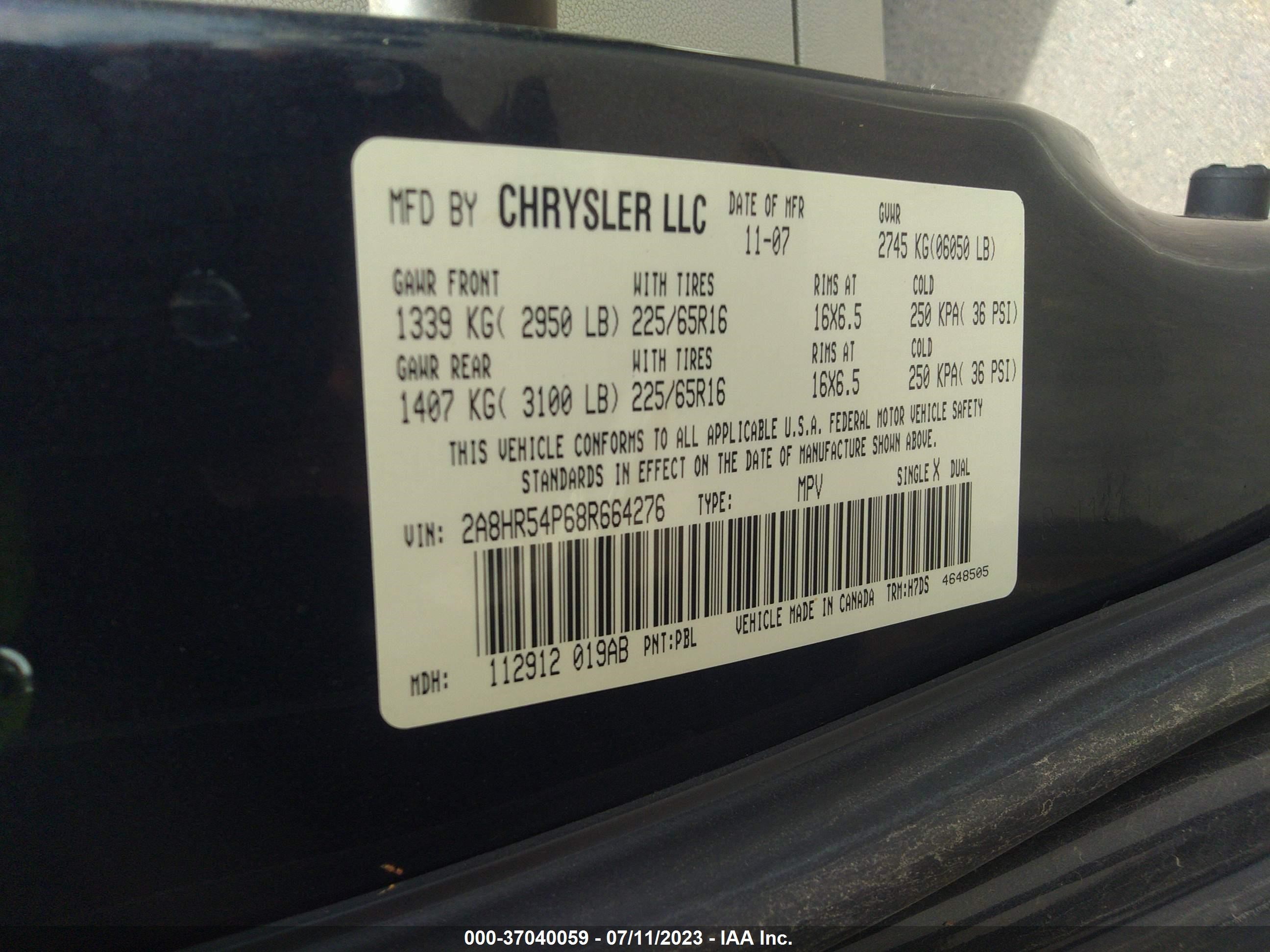 Photo 8 VIN: 2A8HR54P68R664276 - CHRYSLER TOWN & COUNTRY 