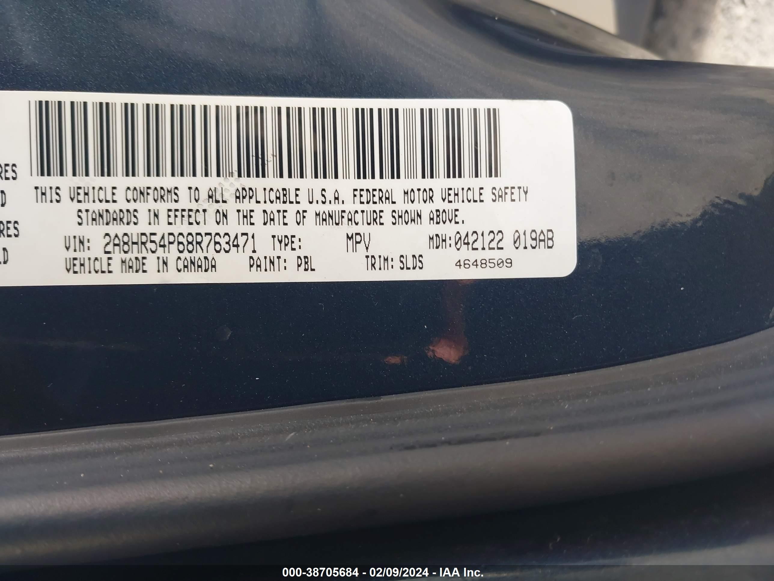 Photo 8 VIN: 2A8HR54P68R763471 - CHRYSLER TOWN & COU 