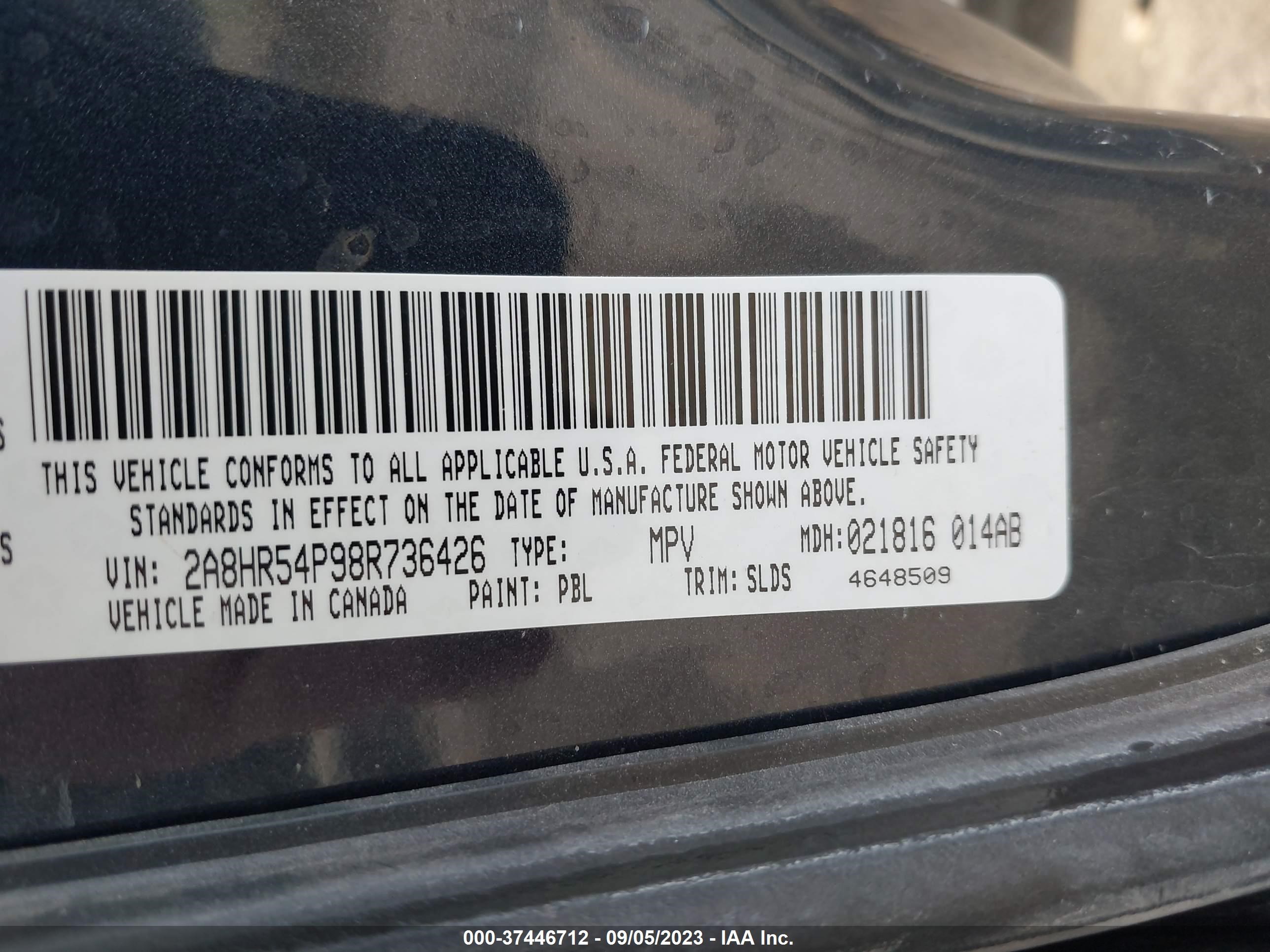 Photo 8 VIN: 2A8HR54P98R736426 - CHRYSLER TOWN & COUNTRY 