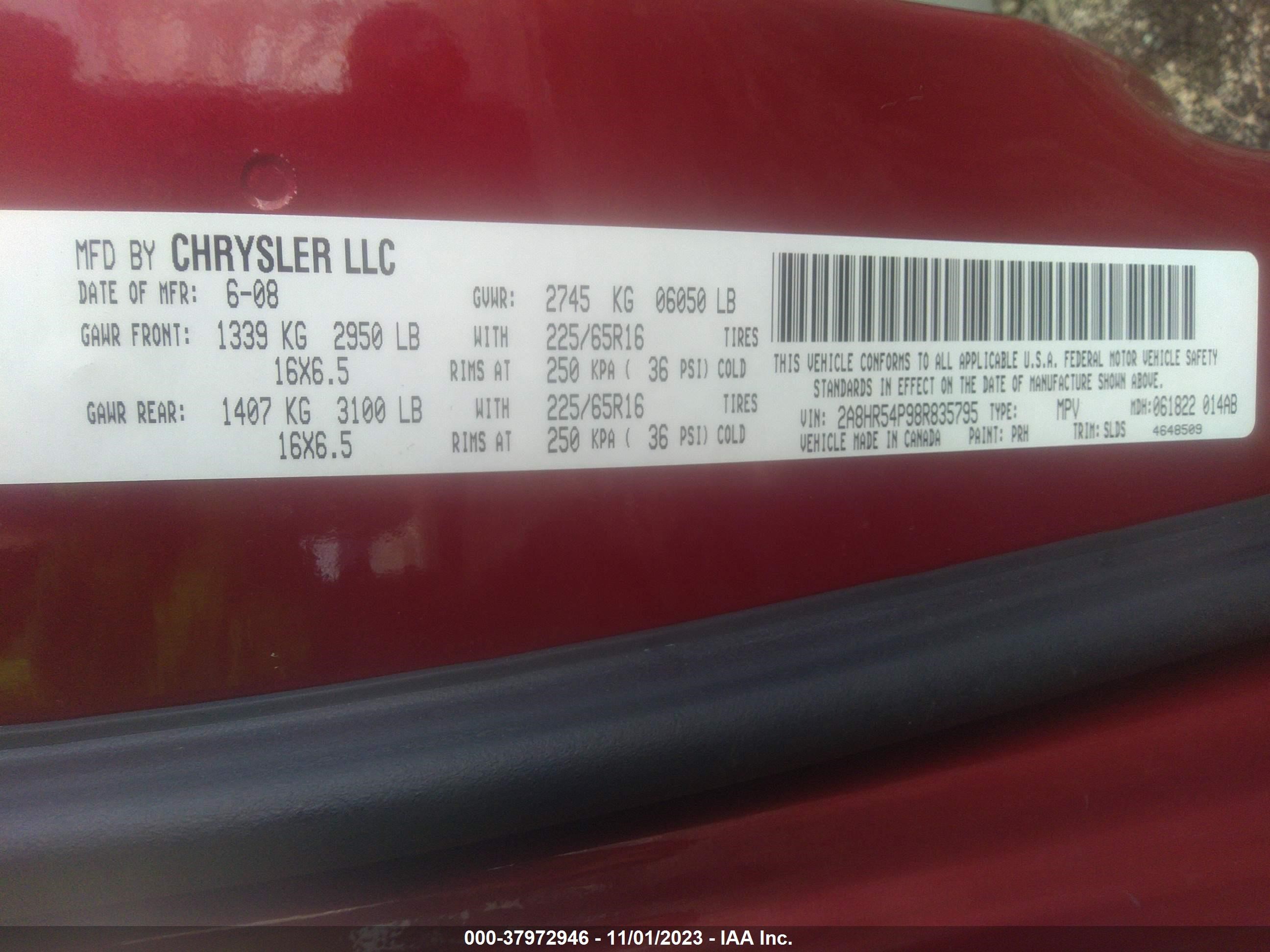 Photo 8 VIN: 2A8HR54P98R835795 - CHRYSLER TOWN & COUNTRY 