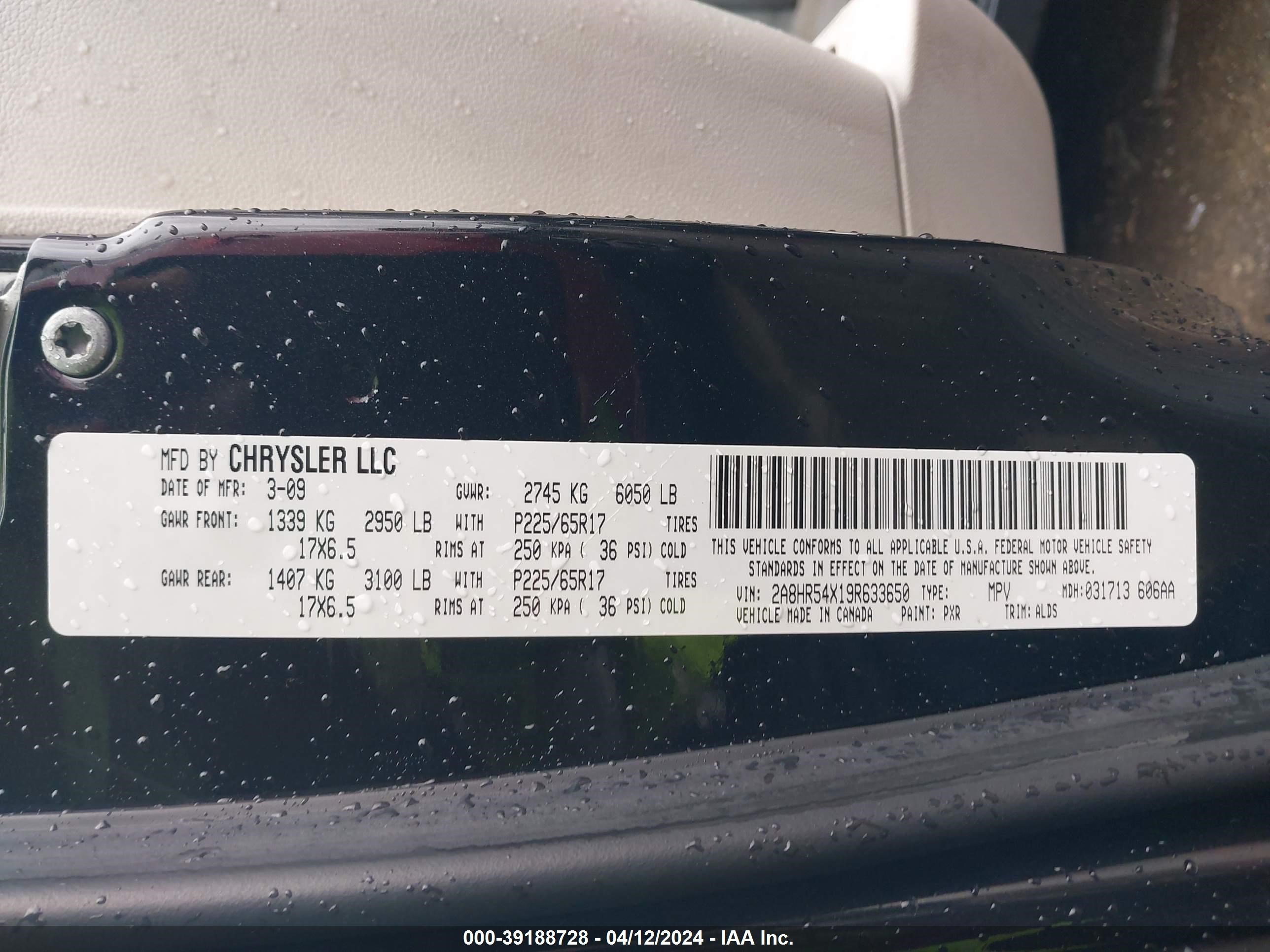 Photo 8 VIN: 2A8HR54X19R633650 - CHRYSLER TOWN & COUNTRY 