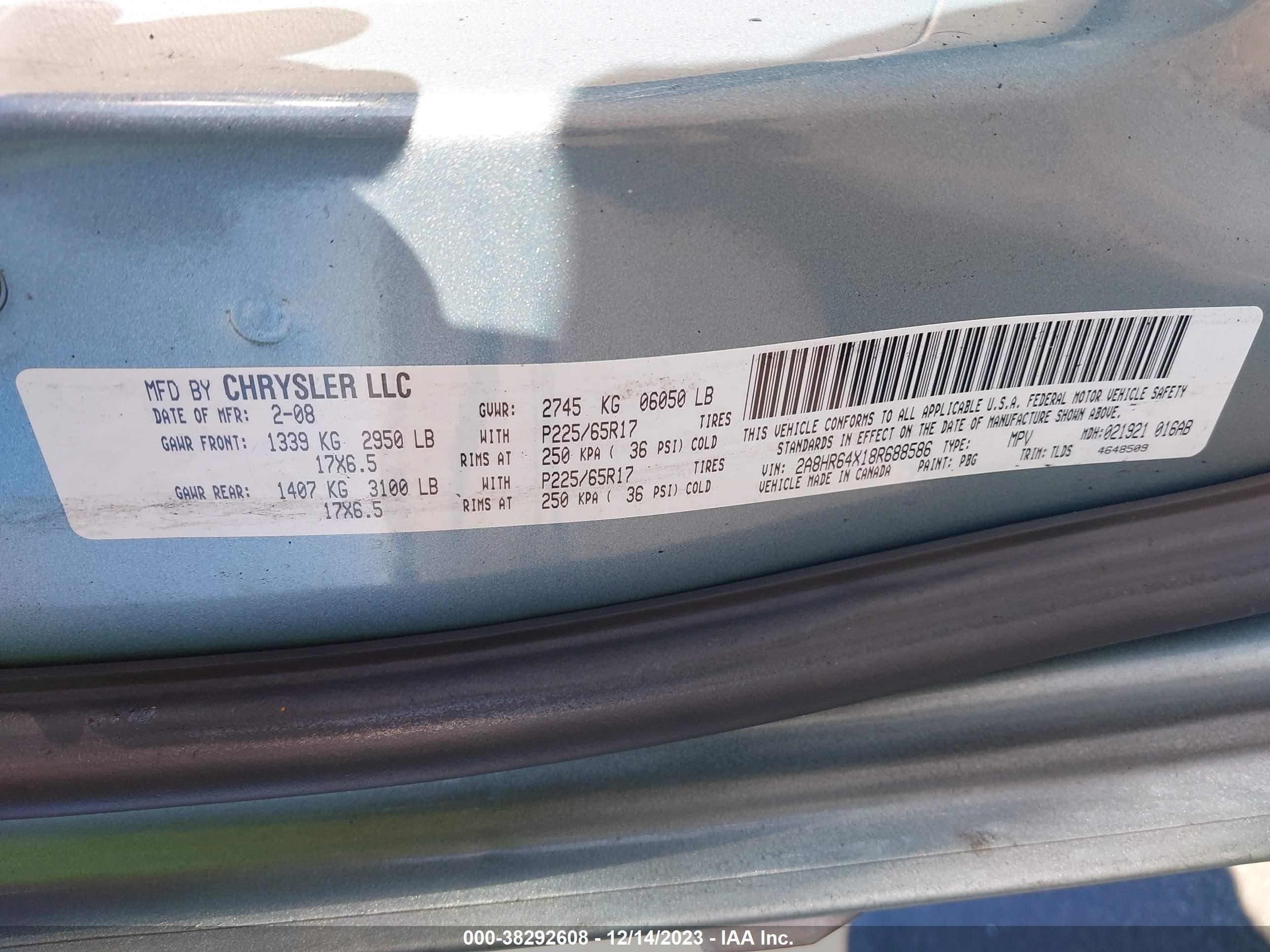 Photo 8 VIN: 2A8HR64X18R688586 - CHRYSLER TOWN & COUNTRY 