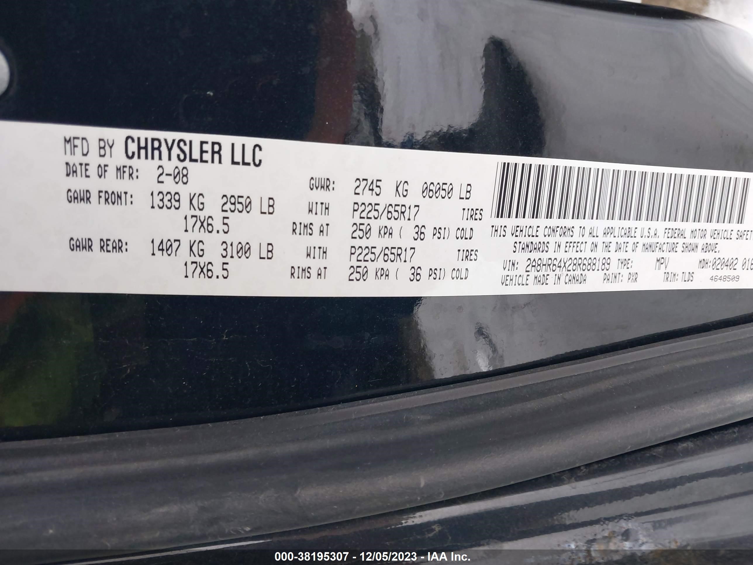 Photo 8 VIN: 2A8HR64X28R688189 - CHRYSLER TOWN & COUNTRY 