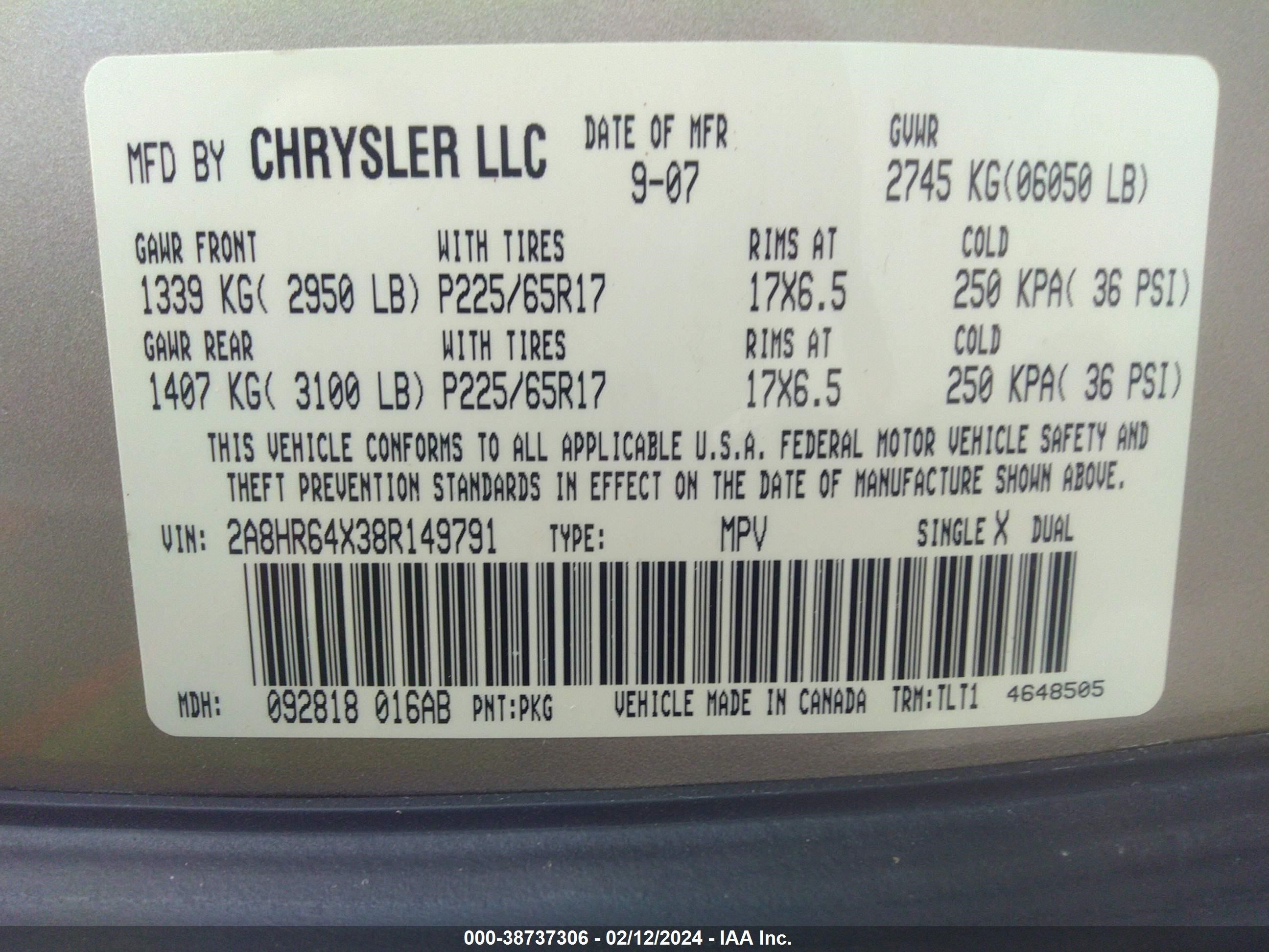 Photo 8 VIN: 2A8HR64X38R149791 - CHRYSLER TOWN & COUNTRY 