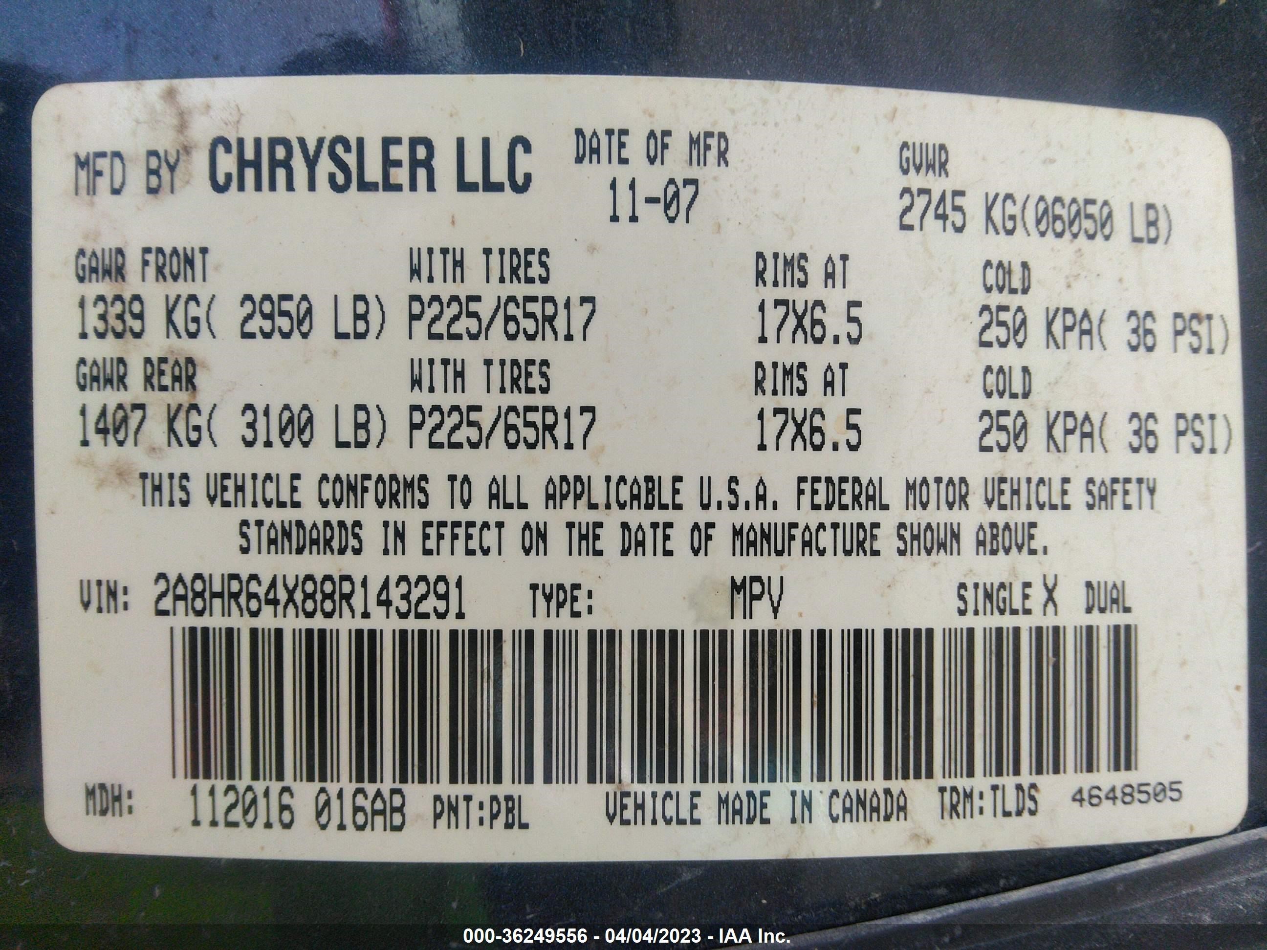 Photo 8 VIN: 2A8HR64X88R143291 - CHRYSLER TOWN & COUNTRY 