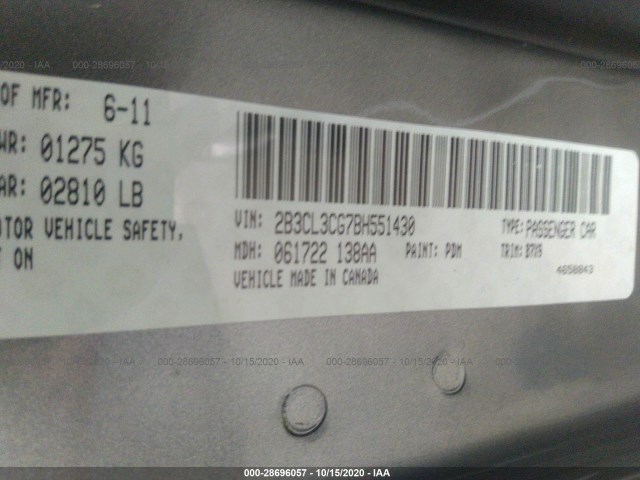 Photo 8 VIN: 2B3CL3CG7BH551430 - DODGE CHARGER 