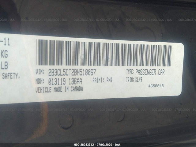 Photo 8 VIN: 2B3CL5CT2BH518067 - DODGE CHARGER 