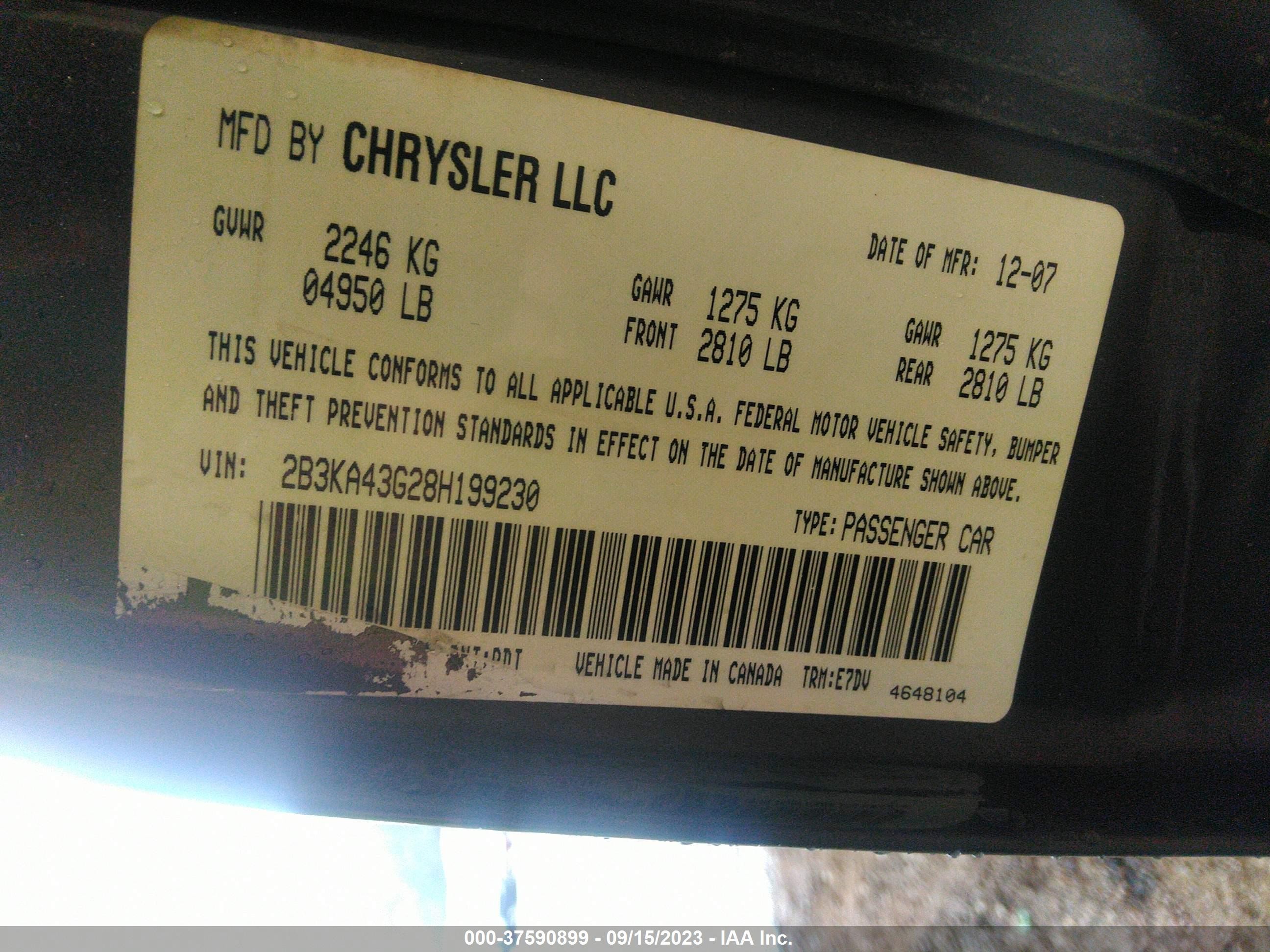 Photo 8 VIN: 2B3KA43G28H199230 - DODGE CHARGER 