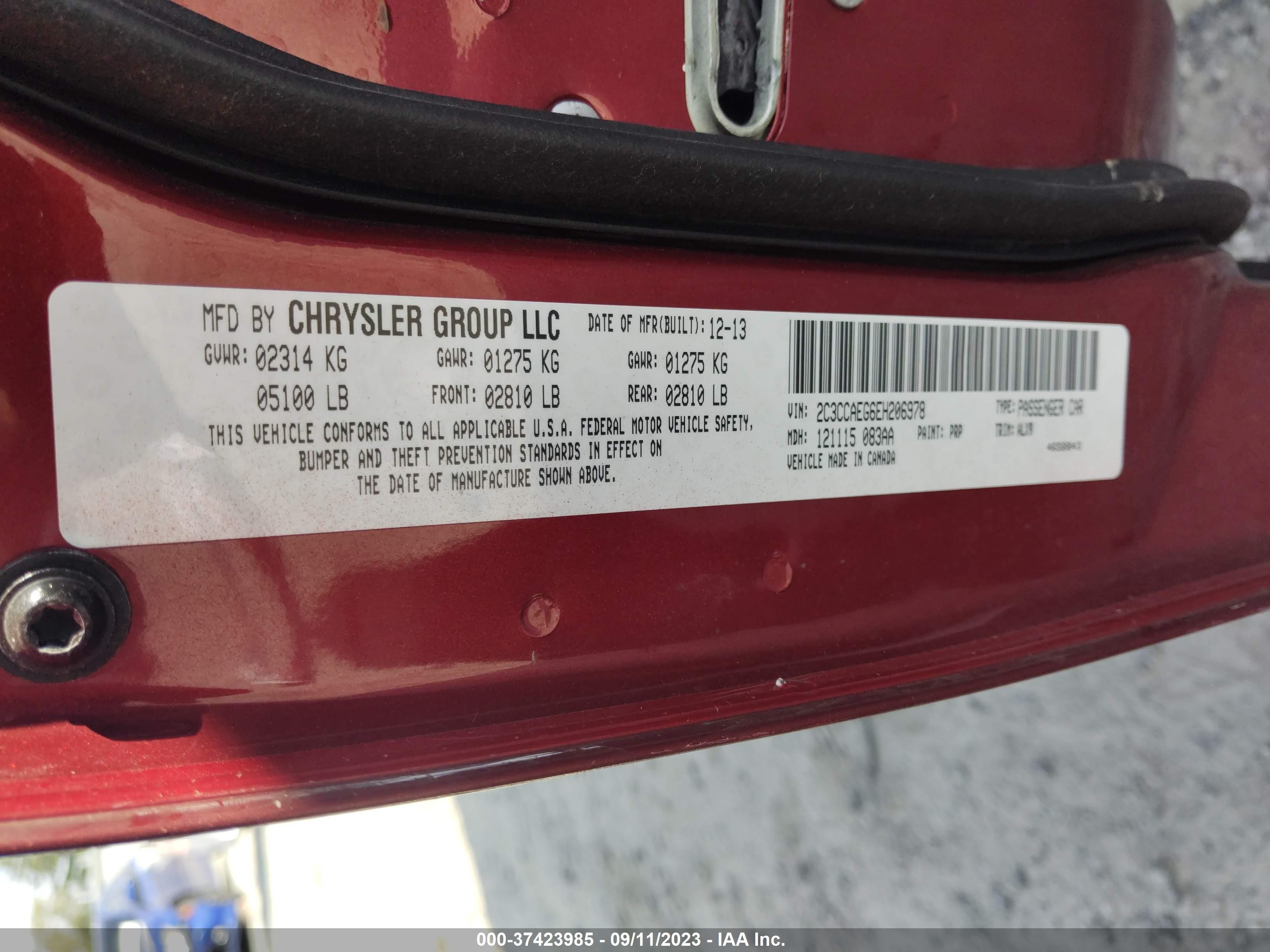 Photo 8 VIN: 2C3CCAEG6EH206978 - CHRYSLER 300 