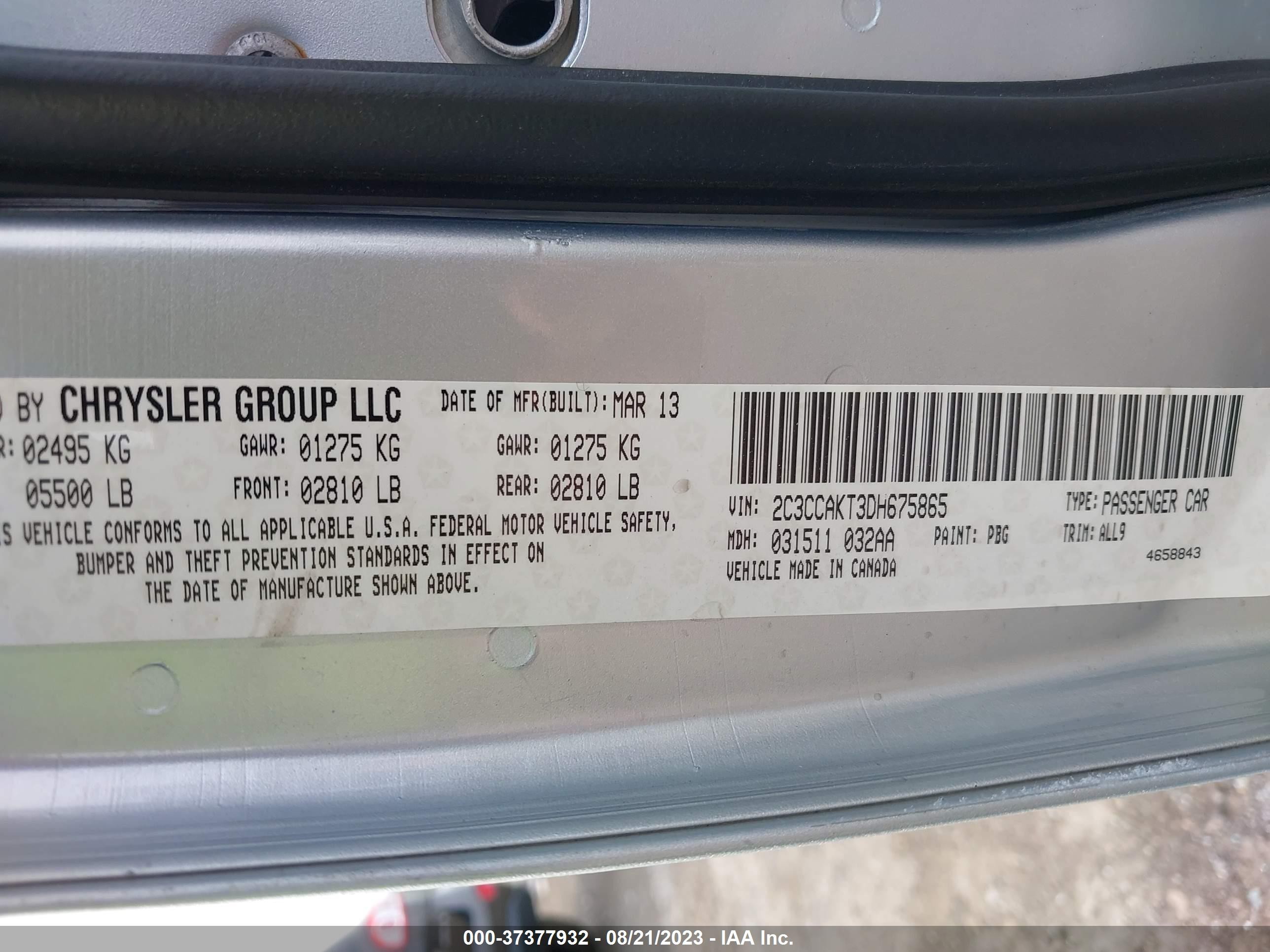 Photo 8 VIN: 2C3CCAKT3DH675865 - CHRYSLER 300 