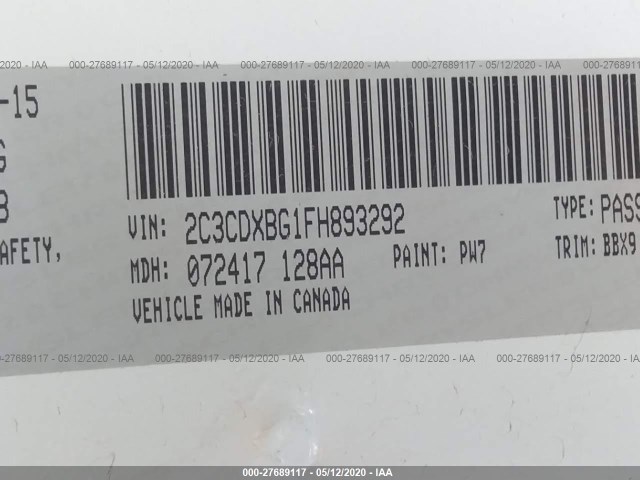 Photo 8 VIN: 2C3CDXBG1FH893292 - DODGE CHARGER 