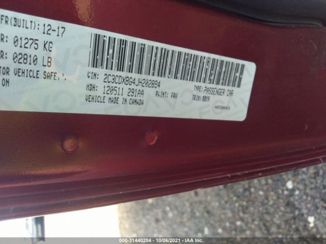 Photo 8 VIN: 2C3CDXBG4JH202894 - DODGE CHARGER 