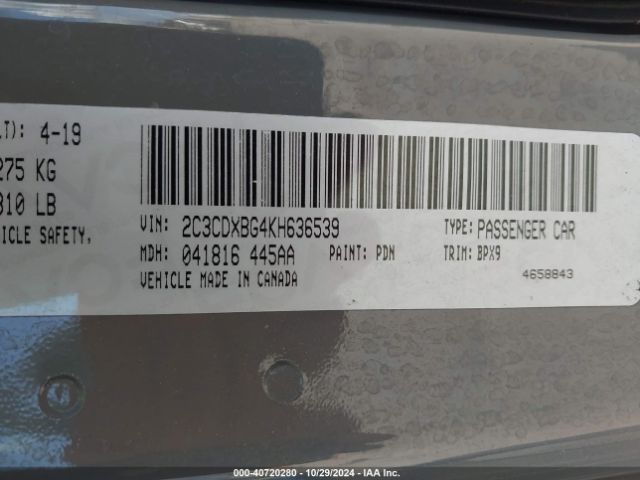 Photo 8 VIN: 2C3CDXBG4KH636539 - DODGE CHARGER 