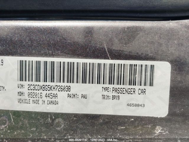 Photo 8 VIN: 2C3CDXBG5KH726038 - DODGE CHARGER 