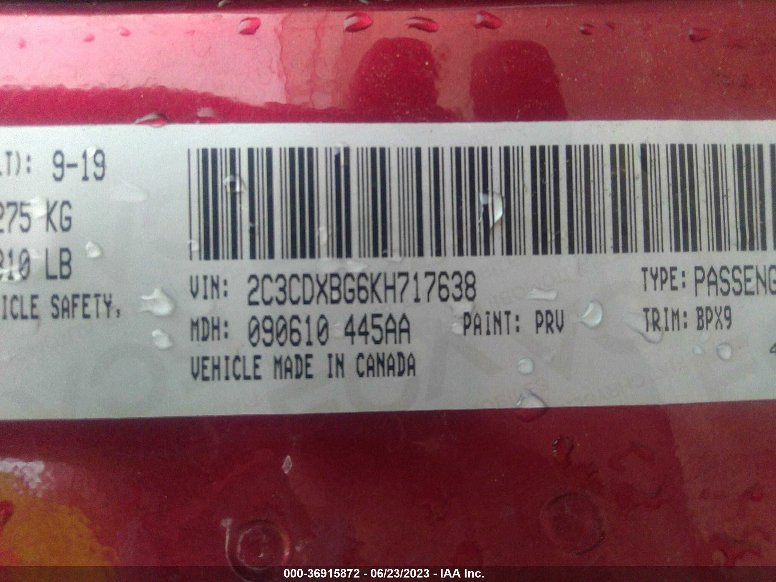 Photo 8 VIN: 2C3CDXBG6KH717638 - DODGE CHARGER 