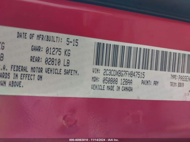 Photo 8 VIN: 2C3CDXBG7FH847515 - DODGE CHARGER 