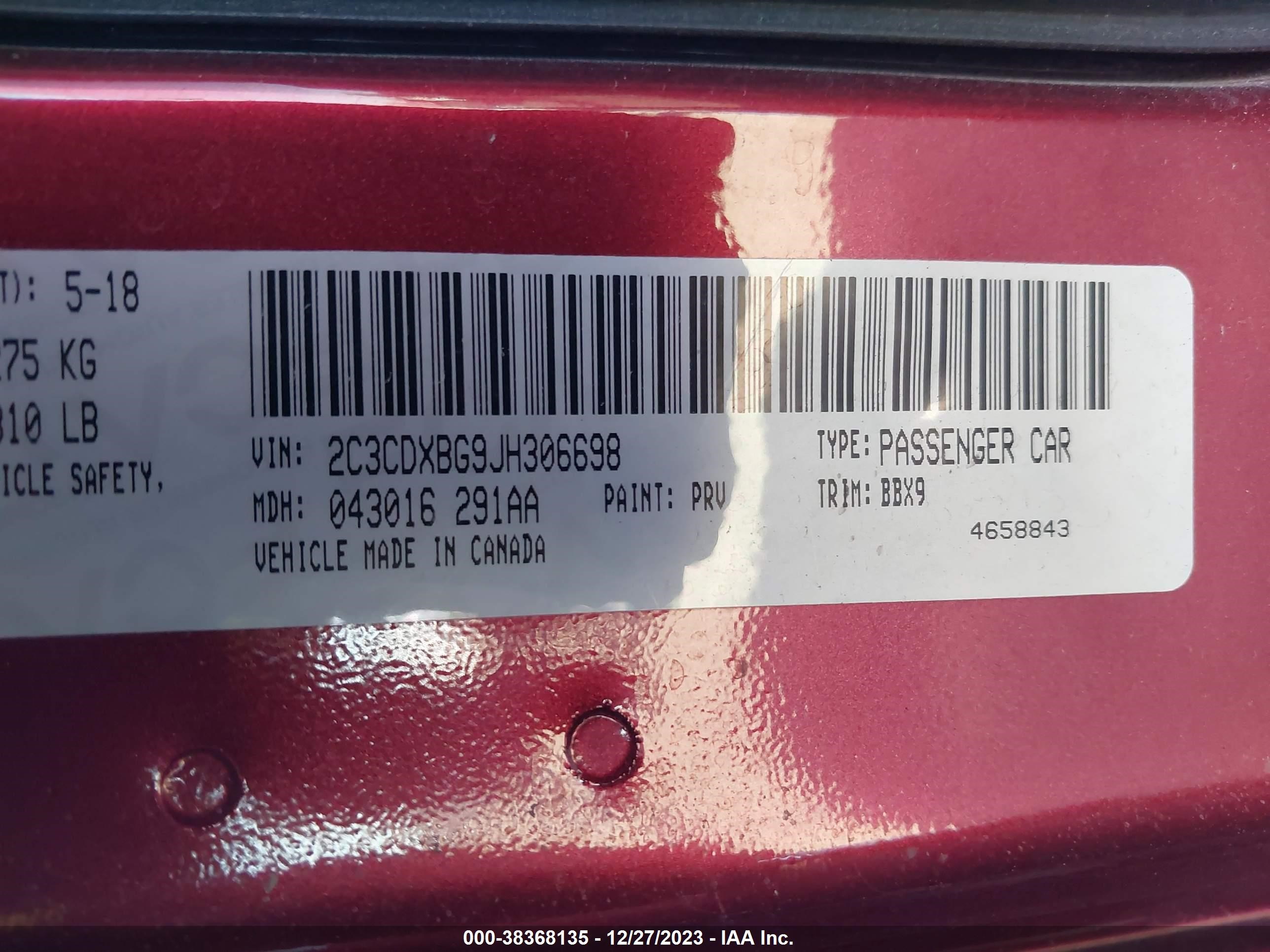 Photo 8 VIN: 2C3CDXBG9JH306698 - DODGE CHARGER 