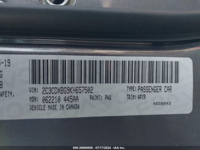 Photo 8 VIN: 2C3CDXBG9KH657502 - DODGE CHARGER 