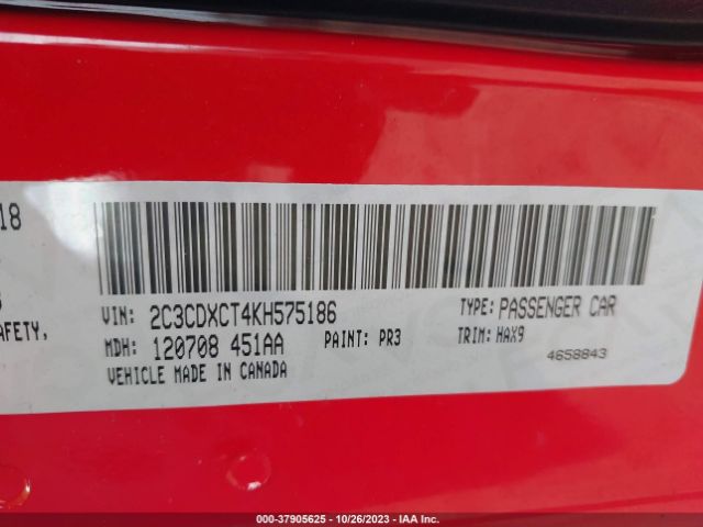 Photo 8 VIN: 2C3CDXCT4KH575186 - DODGE CHARGER 