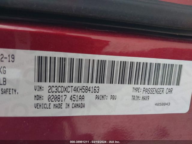 Photo 8 VIN: 2C3CDXCT4KH584163 - DODGE CHARGER 