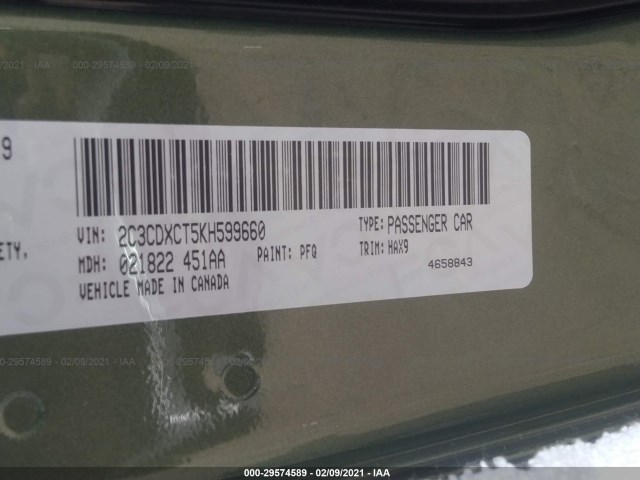 Photo 8 VIN: 2C3CDXCT5KH599660 - DODGE CHARGER 