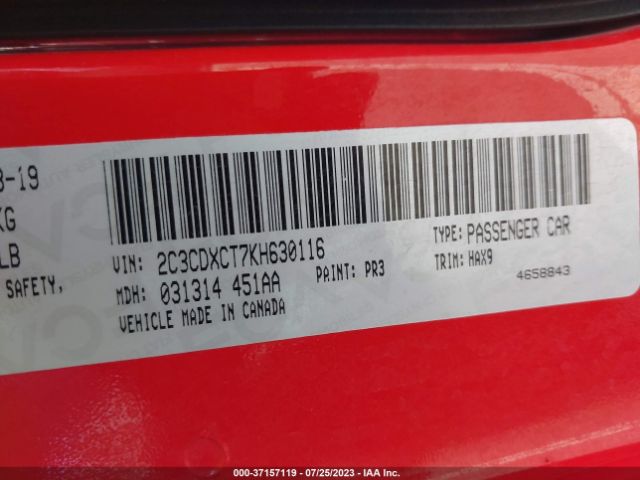 Photo 8 VIN: 2C3CDXCT7KH630116 - DODGE CHARGER 