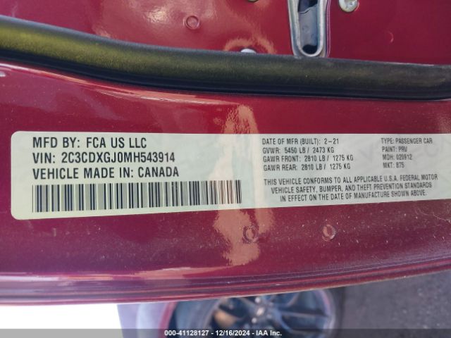 Photo 8 VIN: 2C3CDXGJ0MH543914 - DODGE CHARGER 