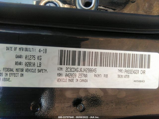 Photo 8 VIN: 2C3CDXGJ6JH298645 - DODGE CHARGER 