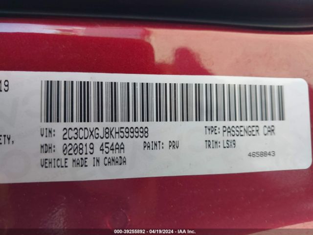 Photo 8 VIN: 2C3CDXGJ8KH599998 - DODGE CHARGER 