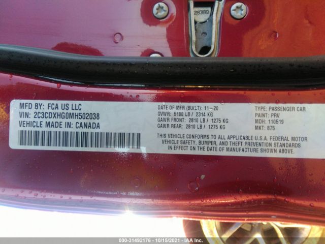 Photo 8 VIN: 2C3CDXHG0MH502038 - DODGE CHARGER 