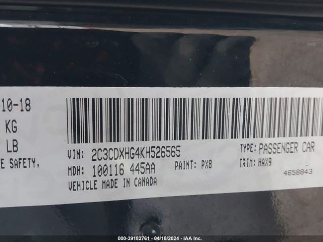 Photo 8 VIN: 2C3CDXHG4KH526565 - DODGE CHARGER 