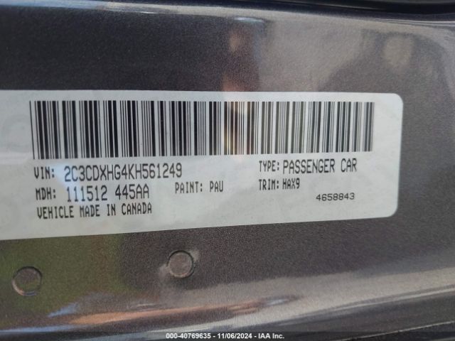 Photo 8 VIN: 2C3CDXHG4KH561249 - DODGE CHARGER 