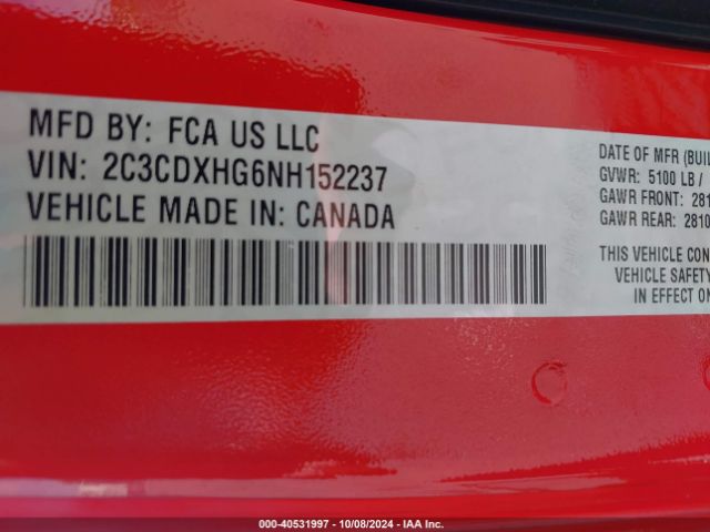 Photo 8 VIN: 2C3CDXHG6NH152237 - DODGE CHARGER 