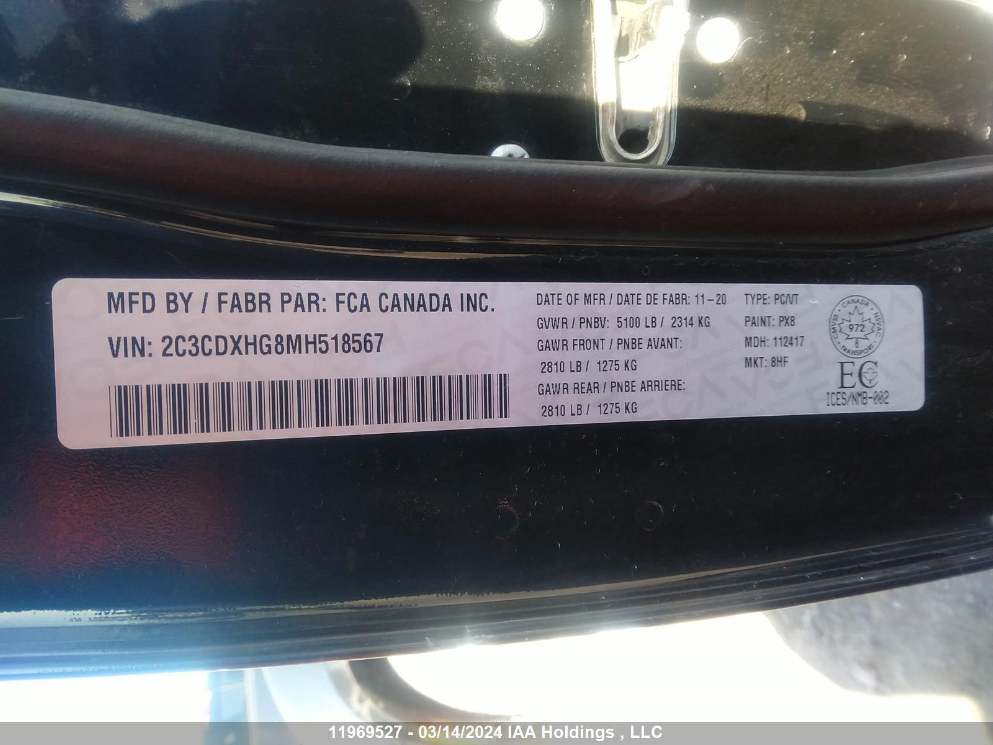 Photo 8 VIN: 2C3CDXHG8MH518567 - DODGE CHARGER 