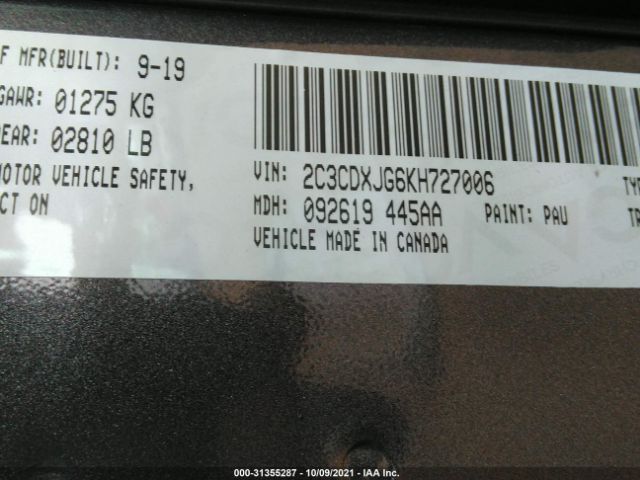 Photo 8 VIN: 2C3CDXJG6KH727006 - DODGE CHARGER 