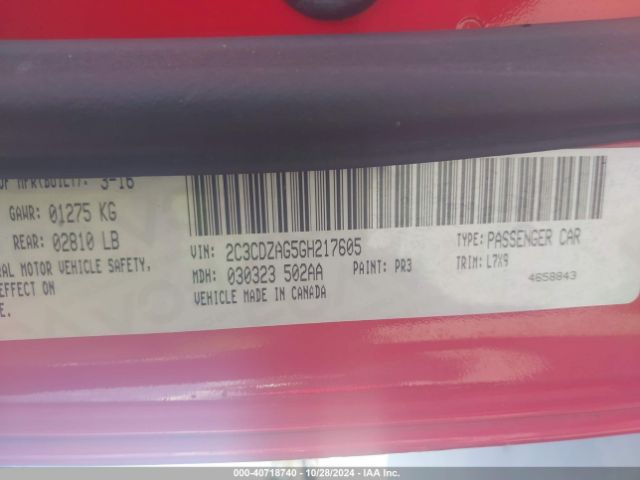 Photo 8 VIN: 2C3CDZAG5GH217605 - DODGE CHALLENGER 