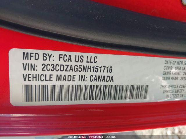 Photo 8 VIN: 2C3CDZAG5NH151716 - DODGE CHALLENGER 