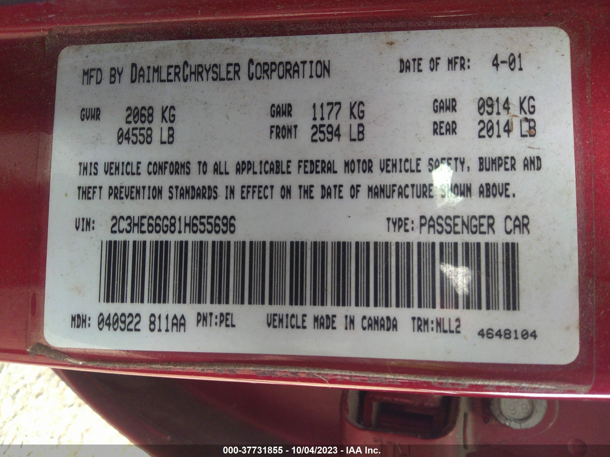 Photo 8 VIN: 2C3HE66G81H655696 - CHRYSLER 300M 