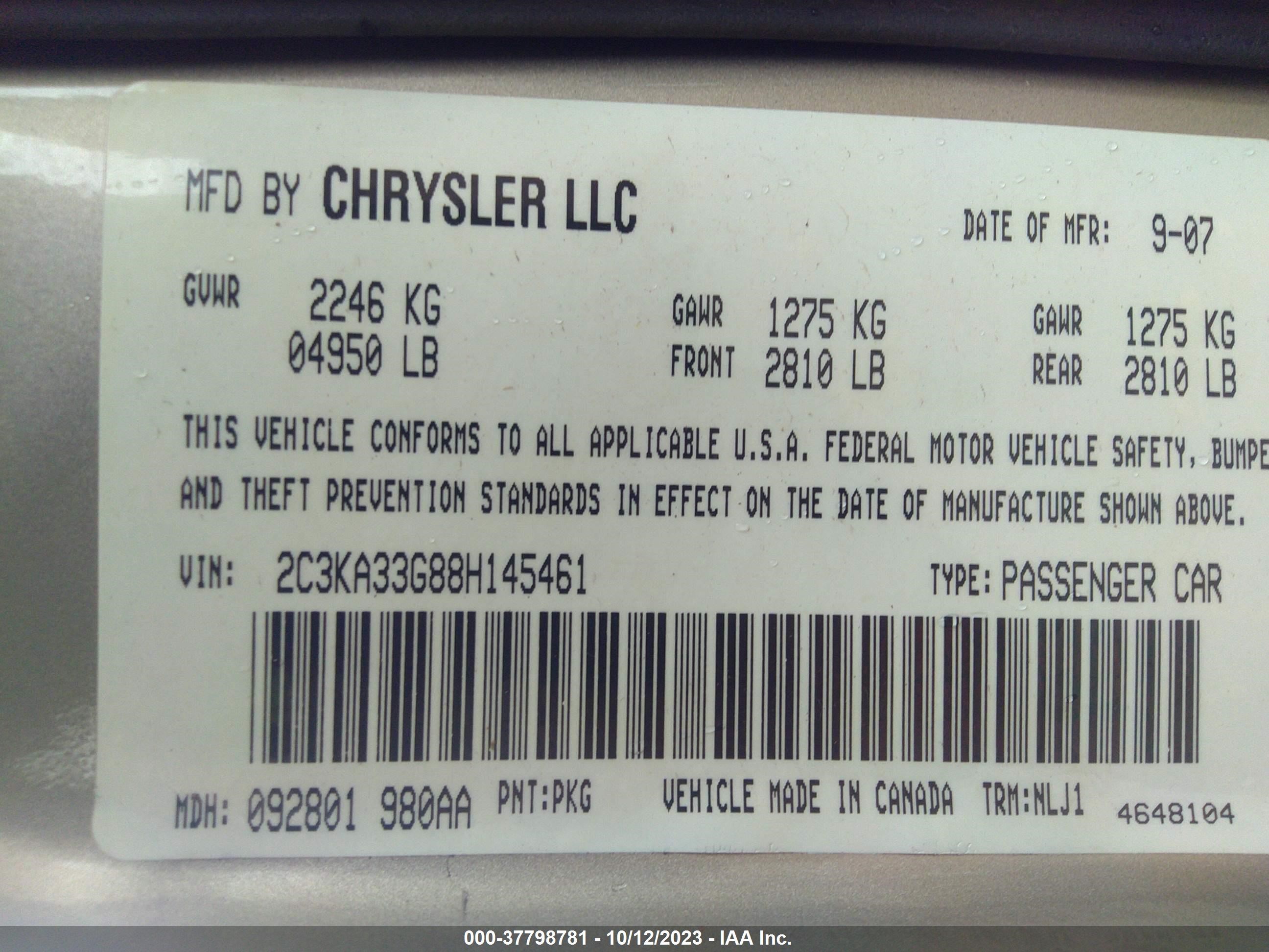 Photo 8 VIN: 2C3KA33G88H145461 - CHRYSLER 300 