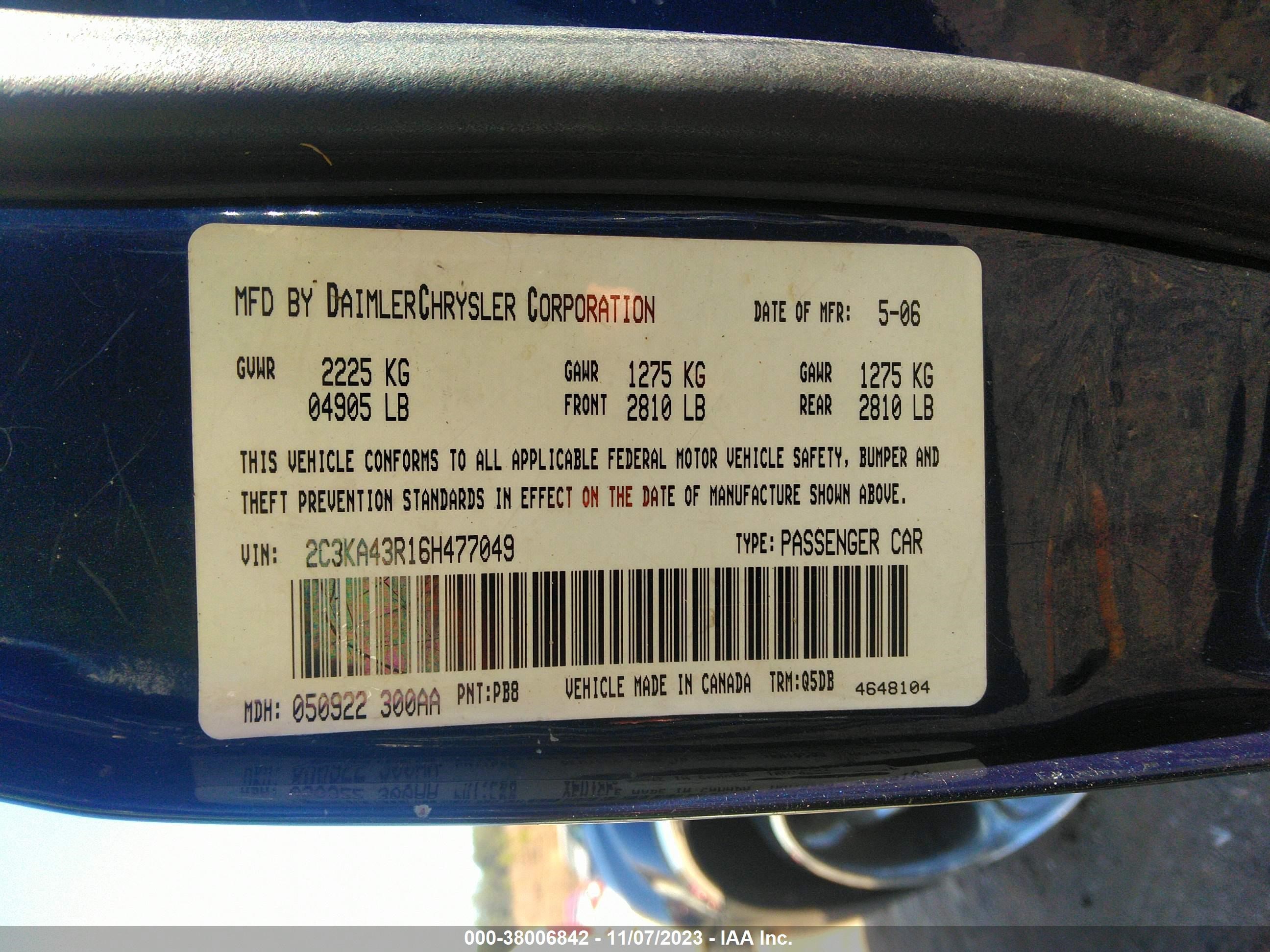 Photo 8 VIN: 2C3KA43R16H477049 - CHRYSLER 300 