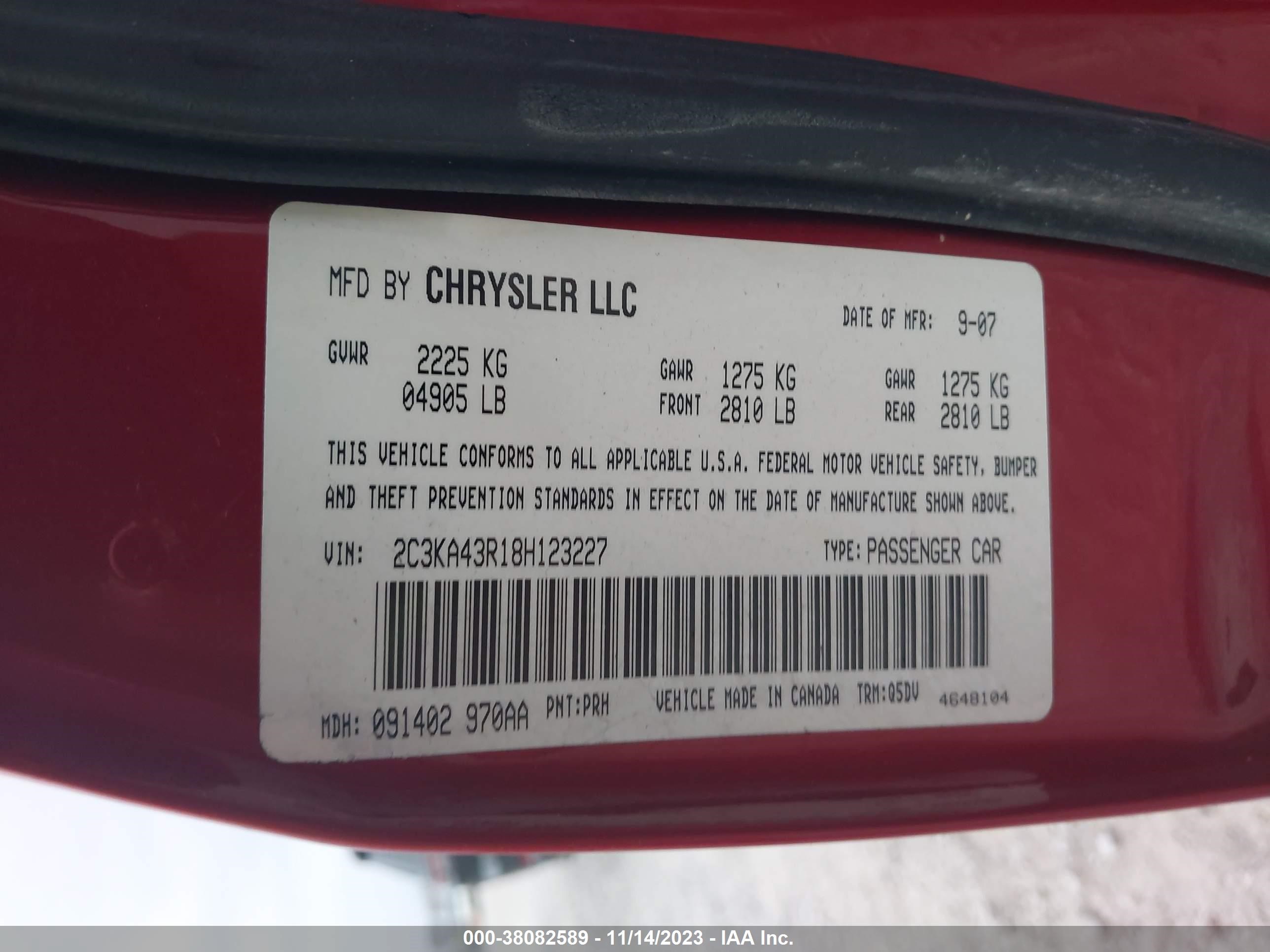 Photo 8 VIN: 2C3KA43R18H123227 - CHRYSLER 300 