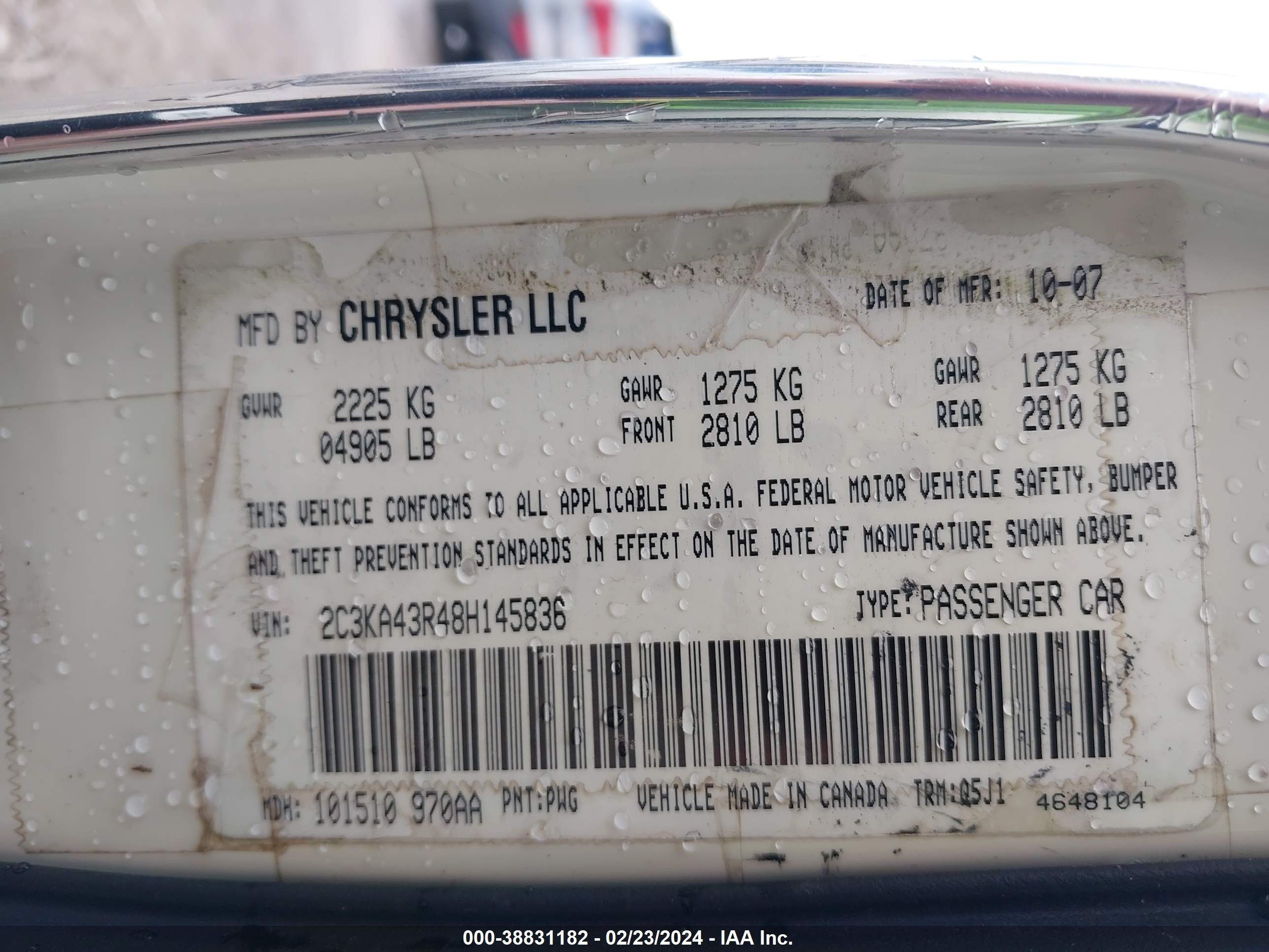 Photo 8 VIN: 2C3KA43R48H145836 - CHRYSLER 300 