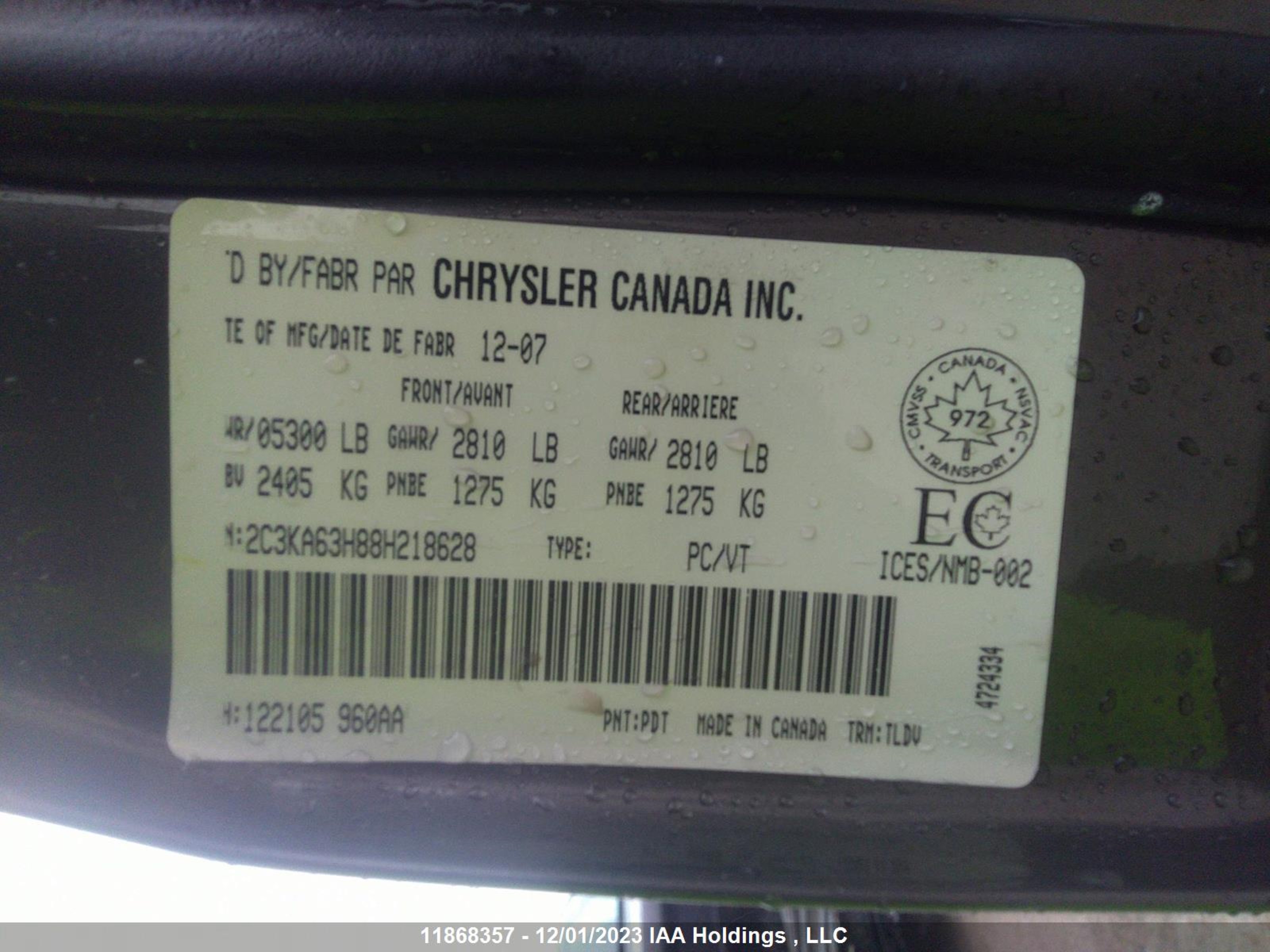 Photo 8 VIN: 2C3KA63H88H218628 - CHRYSLER 300C 