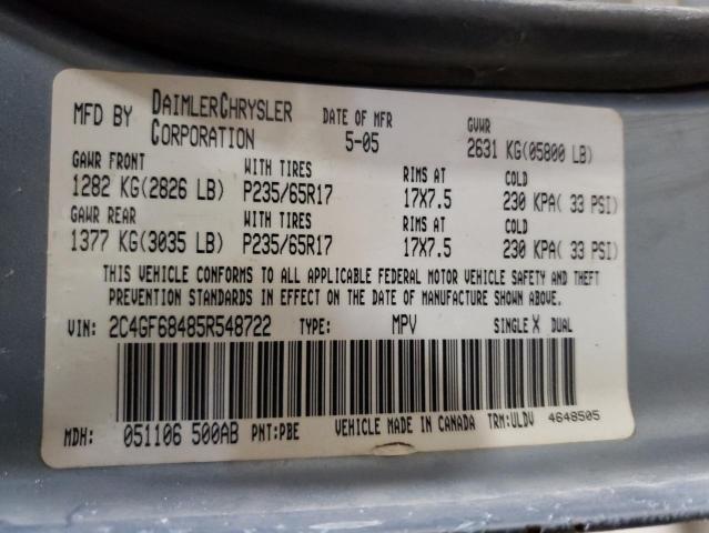 Photo 9 VIN: 2C4GF68485R548722 - CHRYSLER PACIFICA 