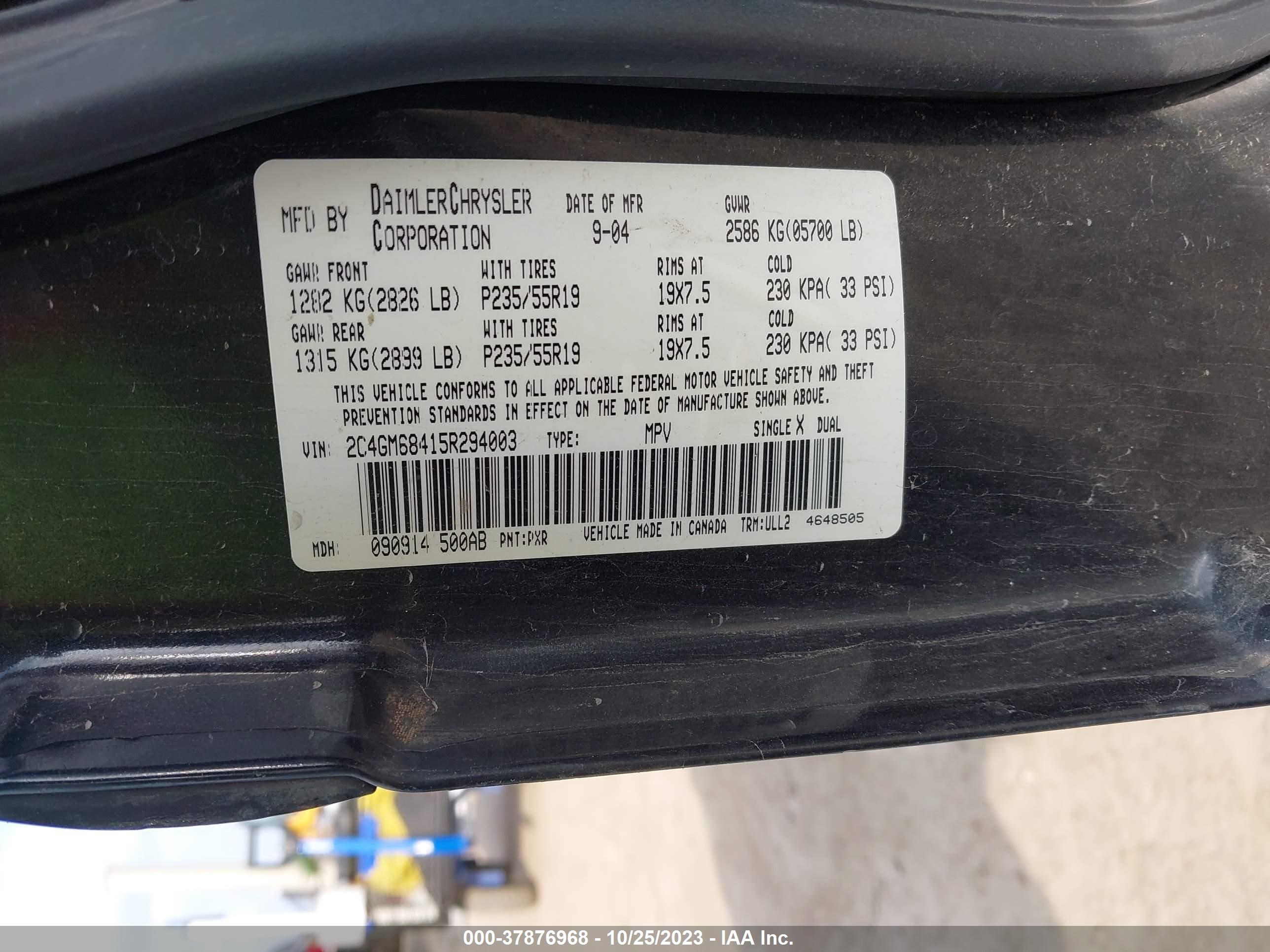 Photo 8 VIN: 2C4GM68415R294003 - CHRYSLER PACIFICA 