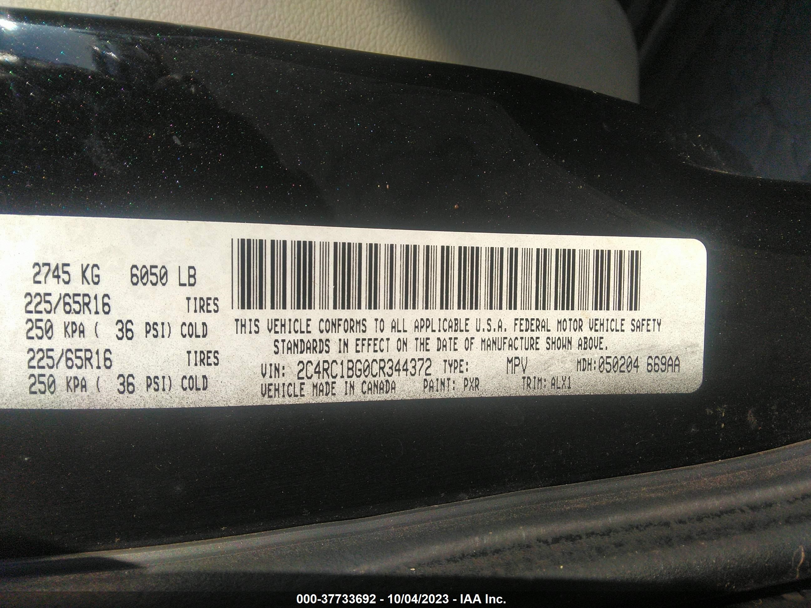 Photo 8 VIN: 2C4RC1BG0CR344372 - CHRYSLER TOWN & COUNTRY 